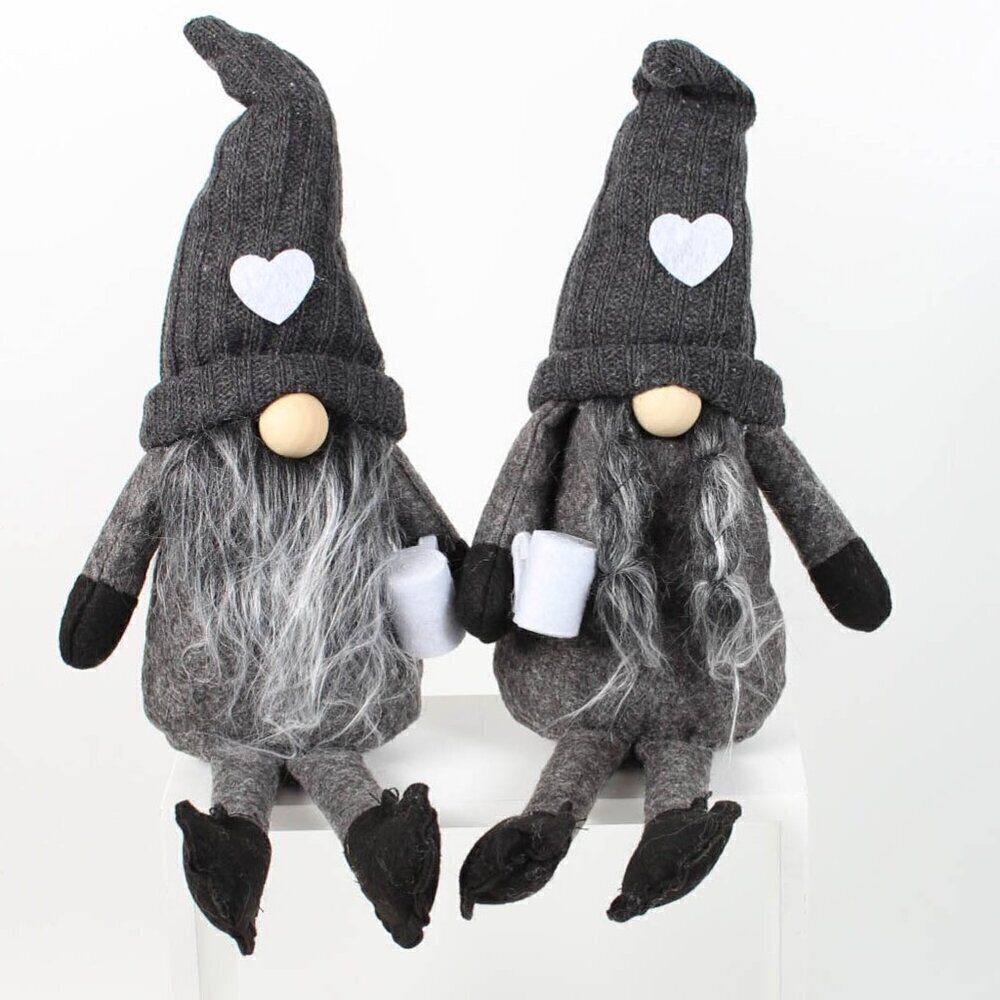 New! Charming Black & Grey Gnome Couple - 15" Tall